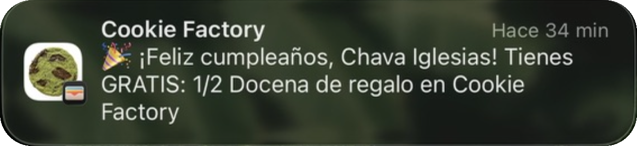 Notificación push de Cookie Factory