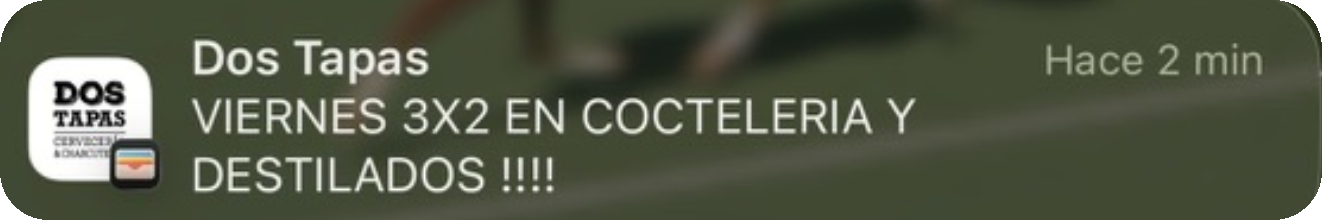 Notificación push de Dos Tapas
